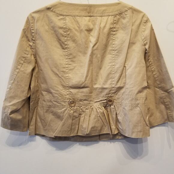 Michael Kors Tan Vintage Cropped LinenTop Jacket Ruffle Hem Buttons Size XL - Picture 4 of 15